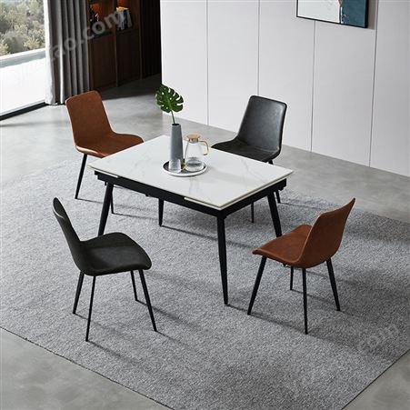 意式极简伸缩岩板餐桌椅组合长方形多功能小户型饭桌-jj068