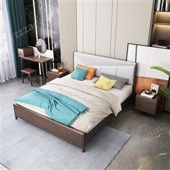 现代简约全实木床带软包1.8m经济型双人主卧婚床-JJ080