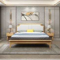 北欧实木双人床婚床现代简约日式储物1.5米舒适软包床-jj083
