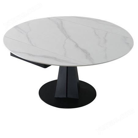 极简方圆两用旋转伸缩岩板餐桌家用小户型折叠多功能饭桌-jj064