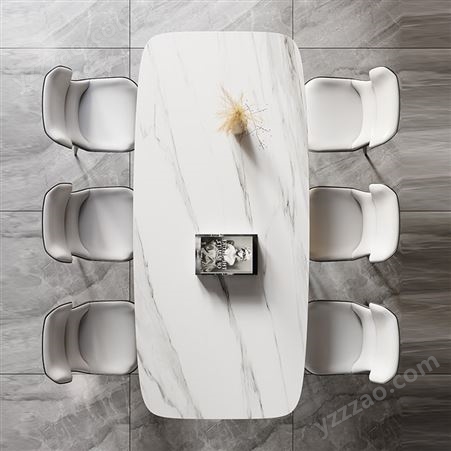 轻奢亮光岩板餐桌椅组合小户型家用现代不锈钢餐厅饭桌-jj114