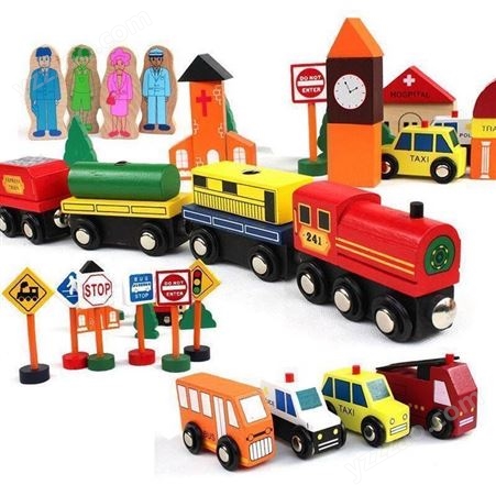 儿童木质交通轨道车积木火车交通建筑公路男孩女宝玩具
