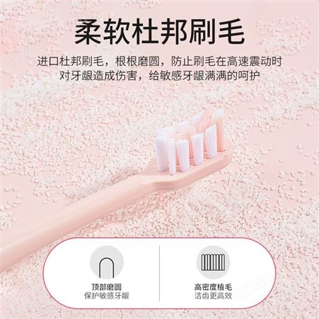 深圳厂家粉色成人电动牙刷声波式高频情侣牙刷柔软刷毛可替换刷头